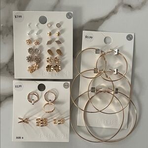 Forever 21 Gold and Silver Earring Collection and ring set size 6! #8